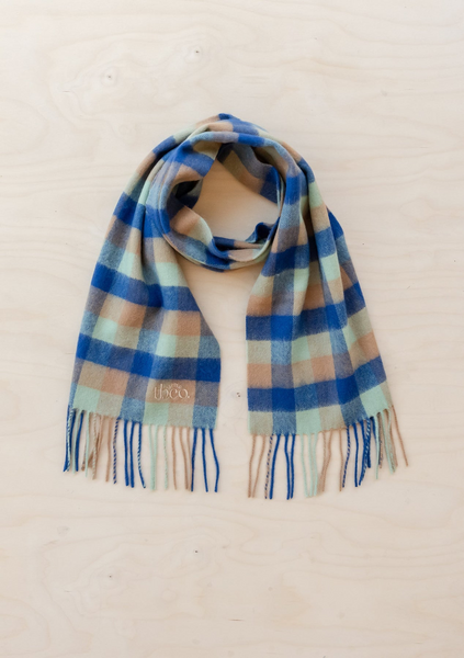 TBCo Lambswool Kids Scarf In Blue Multi Gingham