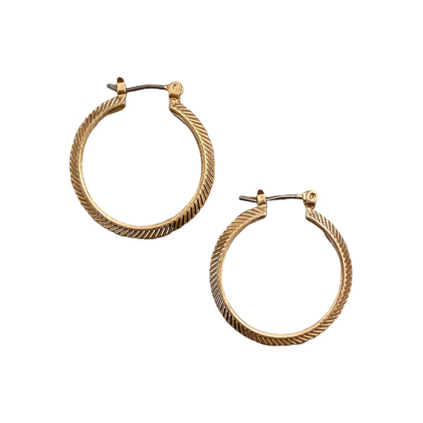 Lisa Angel Hoop Earrings Herringbone Edge Gold