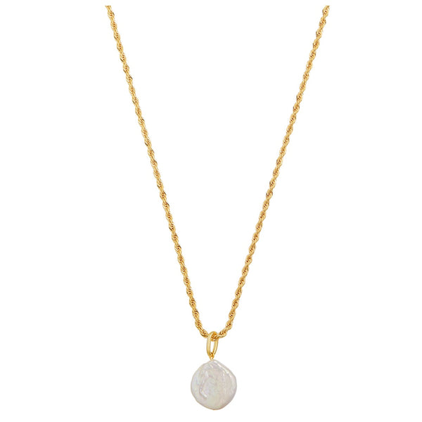 Orelia Flat Pearl & Rope Chain Necklace - Gold