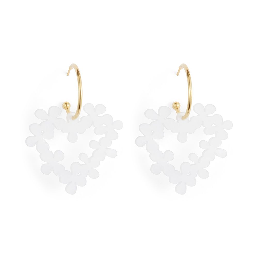 Toolally Earrings - Mini Hearts In Flowers - White Pearl & Gold Vermeil