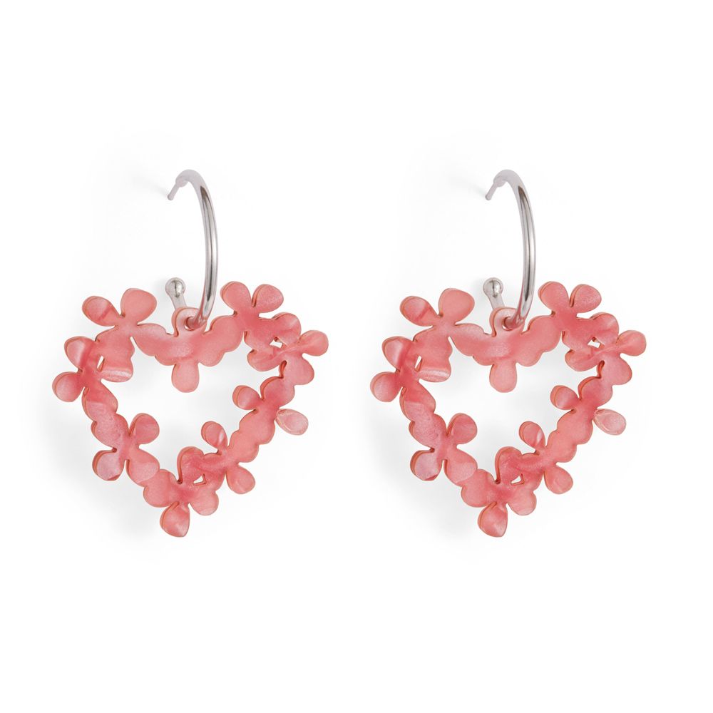 Toolally Earrings - Mini Hearts In Flowers - Pink Pearl And Silver