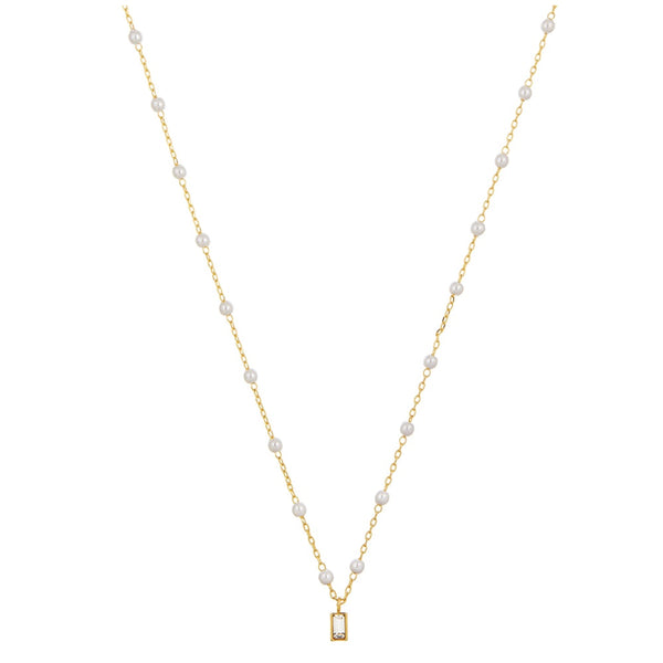 Orelia Mini Baguette & Pearl Necklace - Gold
