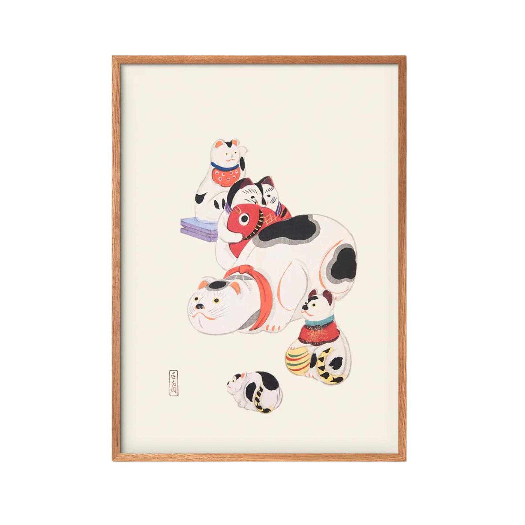 EMPTY WALL Group of Japanese Cats, Japanese Folk Toy - 30x40