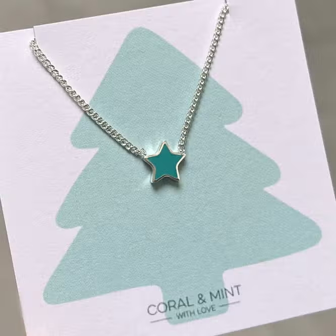 Coral & Mint Turquoise Enamel Star Necklace