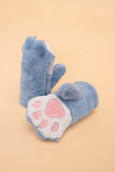 Powder Kids Fluffy Mittens Bear Paw Blue