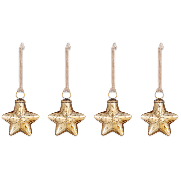 Nkuku Sardi Star Christmas Baubles In Rustic Gold (set Of 4) By