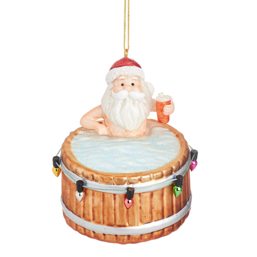 Sass & Belle  Glass Santa In A Hot Tub Bauble