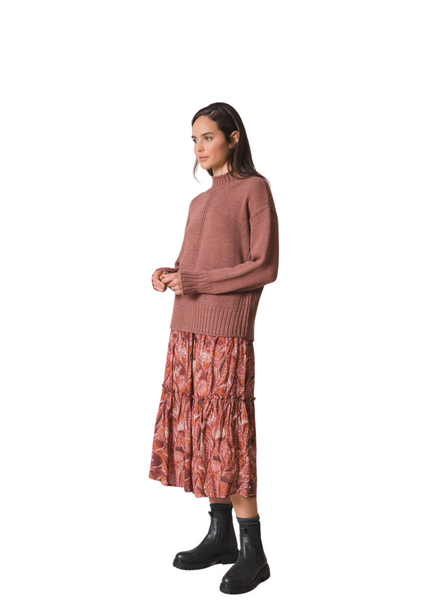 Indi & Cold Printed Midi Skirt In Bordeaux From