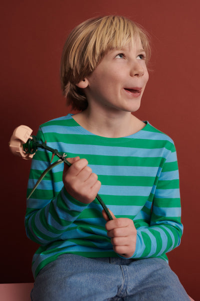 LOVE kidswear Tammo Longsleeve In Light Lilac & Lilac Striped Organic Rib Jersey For Kids