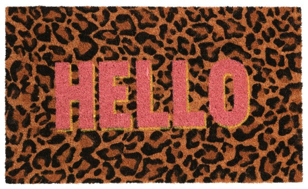 AU Maison Pink Yellow Hello Leopard Doormat