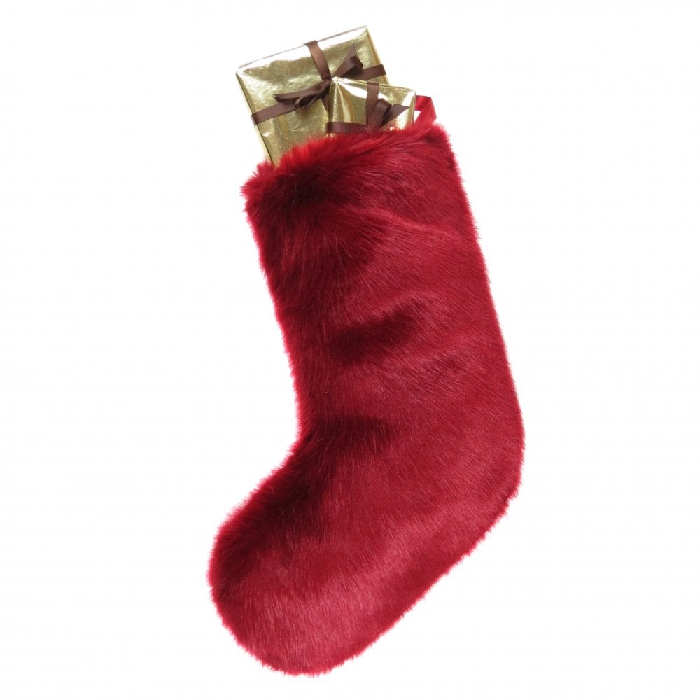 Helen Moore Luxury Faux Fur Christmas Stocking | Crimson | 46cm