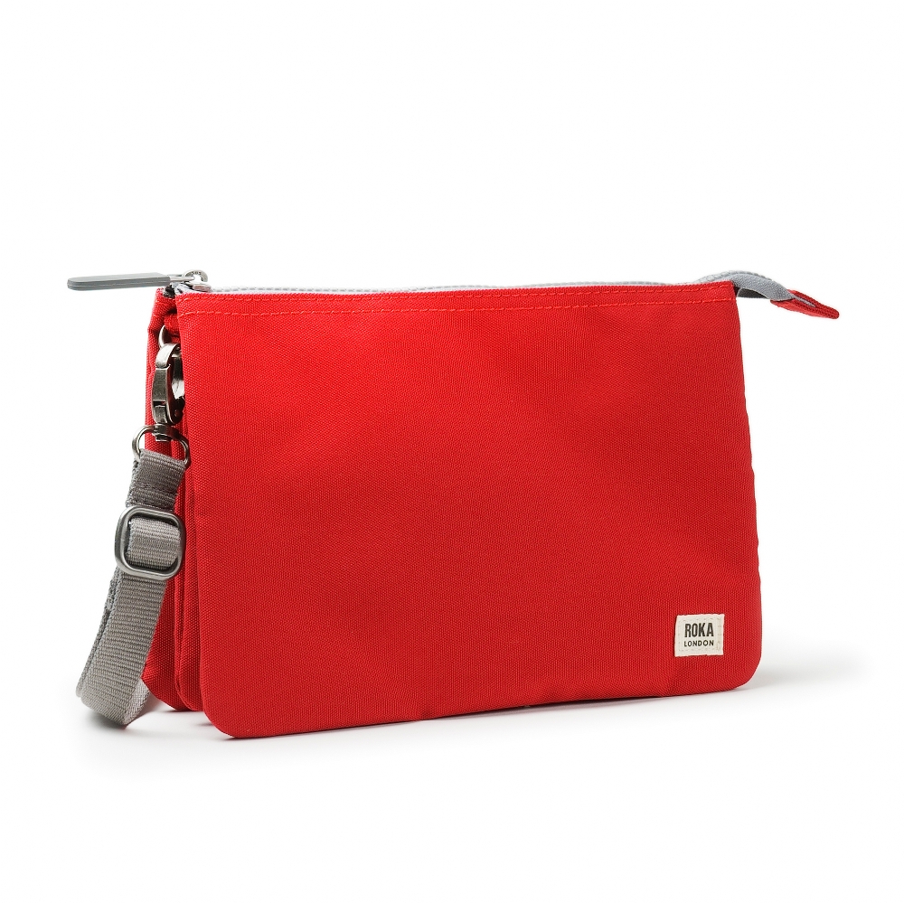 ROKA Roka London Cross Body Shoulder Bag Carnaby Xl Recycled Repurposed Sustainable Canvas In Mars Red