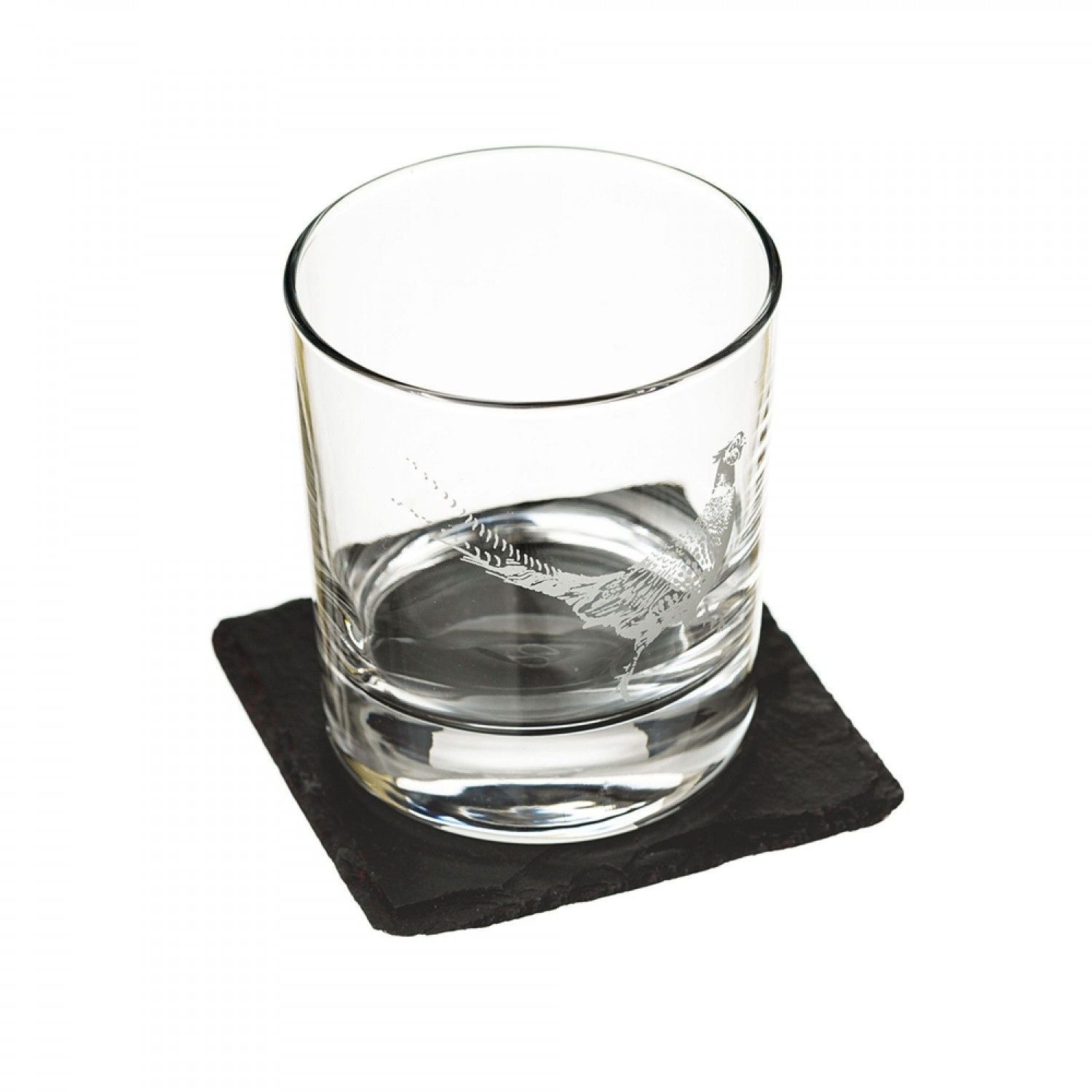 The Just Slate Company Glass Slate Pheasant Engraved Tumbler and Coaster Gift Set