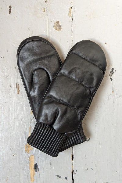  Samsoe Samsoe Avery Padded Black Leather Mittens