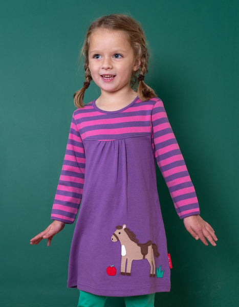 Toby Tiger Organic Horse Applique Long Sleeved Dress