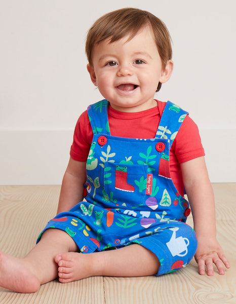 Toby Tiger Organic Dungaree Shorts with Vegetable Garden Print