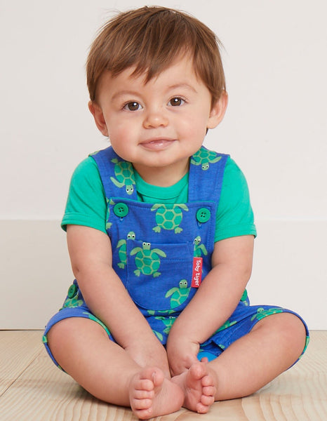 Toby Tiger Organic Dungaree Shorts with Turtle Print