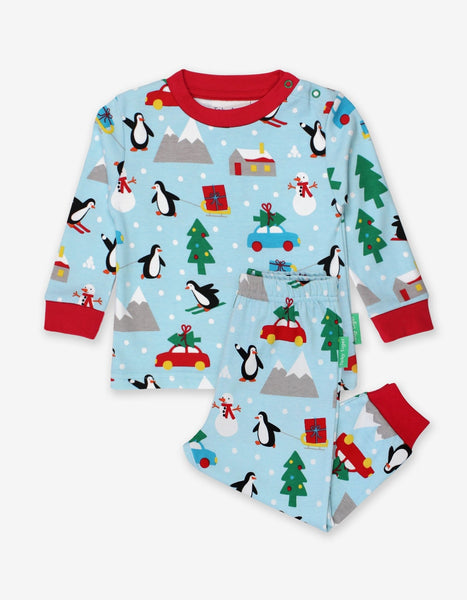 Toby Tiger Organic Adult Pyjamas with Penguin's Christmas Print