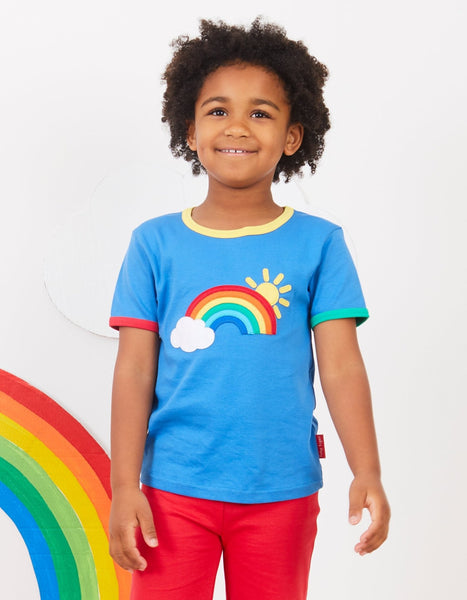Toby Tiger Organic Rainbow Sun and Cloud Applique T Shirt