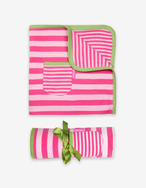 Toby Tiger Organic Pink and Green Striped Blanket
