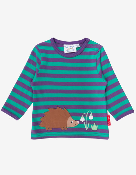 Toby Tiger Organic Hedgehog Applique Long Sleeved T Shirt