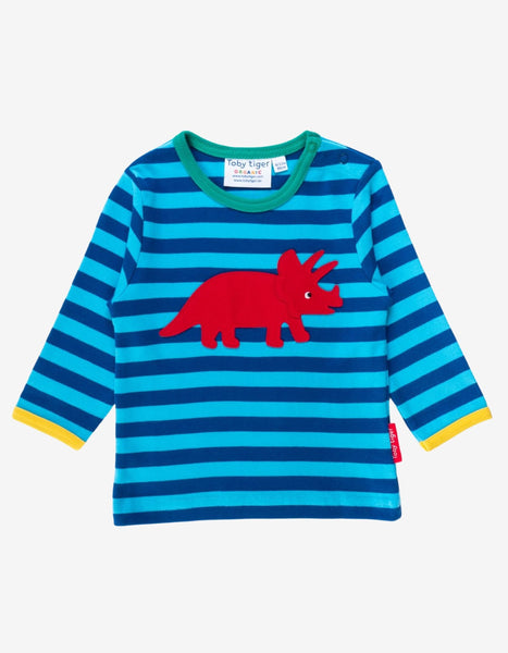 Toby Tiger Organic Triceratops Applique Long Sleeved T Shirt