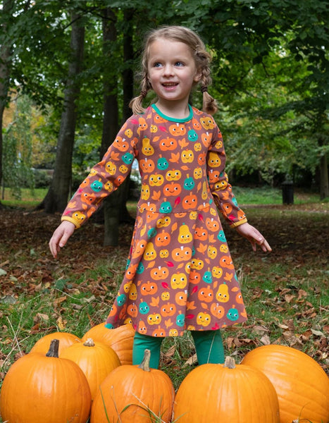 Toby Tiger Organic Pumpkin Printed Long Sleeved Skater Dress