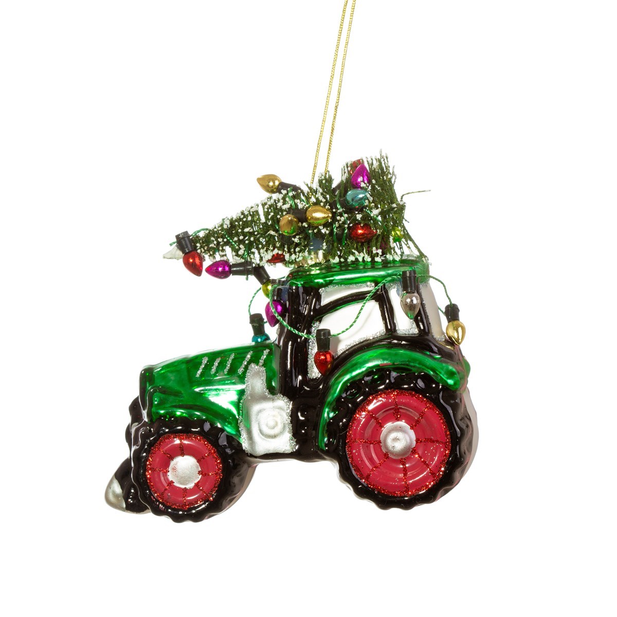 Sass & Belle  Tractor with Christmas Tree Glass Decoration