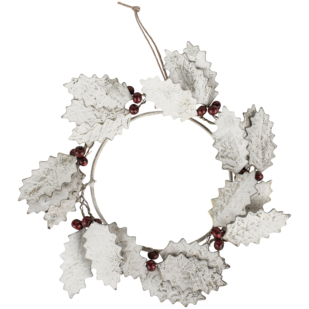Grand Illusions Holly Wreath Hanging Decoration - White with Red Berries