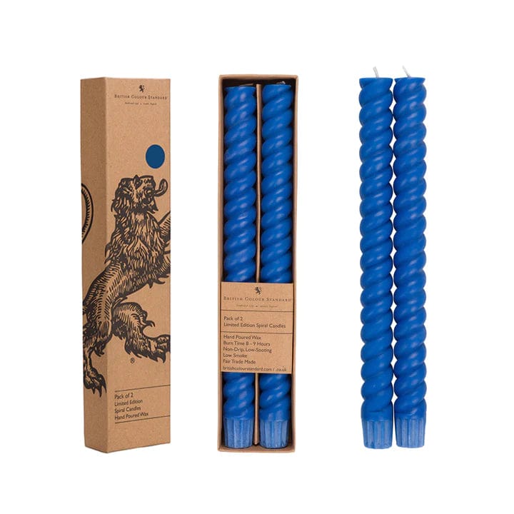 British Colour Standard Spiral - Solid Royal Blue Eco Dinner Candles-set Of 2