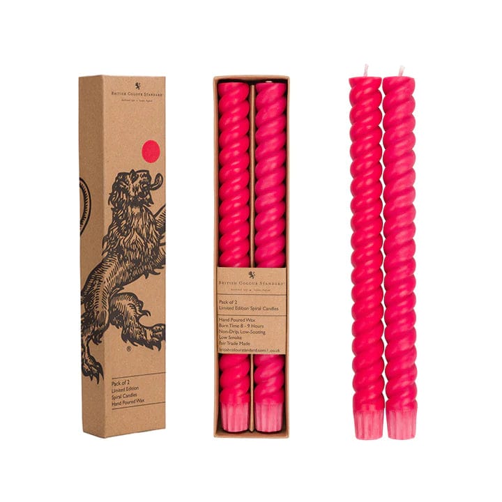British Colour Standard Spiral - Solid Oriental Red Eco Dinner Candles- Set Of 2