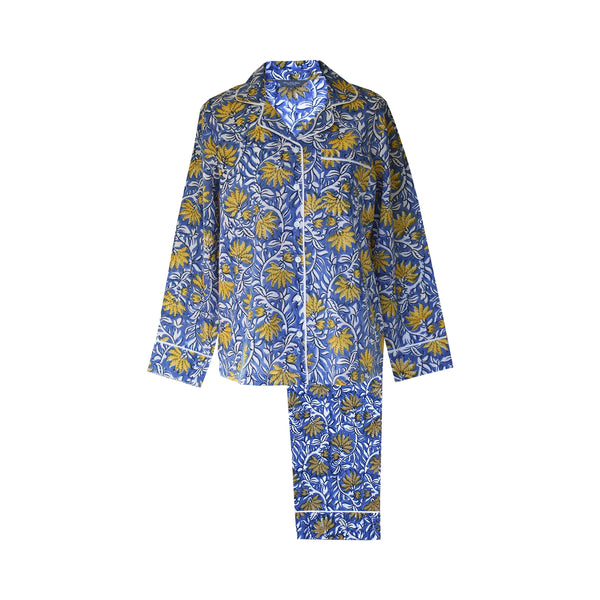 Lime Tree Designs Jaipur Blue & Yellow Cotton Pyjamas