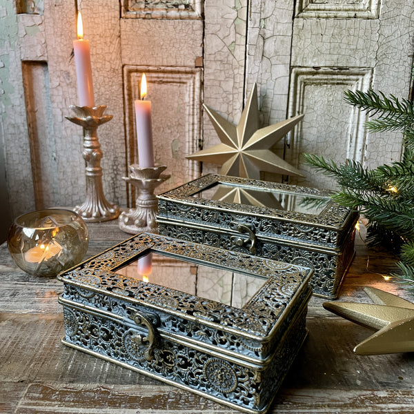 livs Metal Filigree Trinket Box With Mirror, Avail. In 2 Sizes