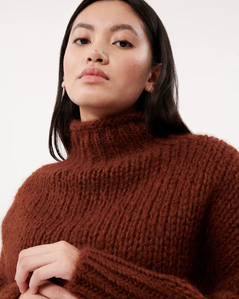 FRNCH Noah High Neck Chunky Knit - Brown