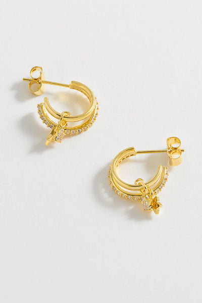 Estella Bartlett  Duo Pave Star Hoop Earrings - Gold Plated