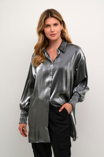 KAFFE Kamille Oversize Tunic Shirt In Metallic Silver