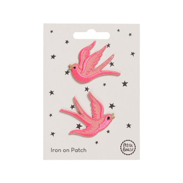 Petra Boase Patch Iron On Pink Swallows