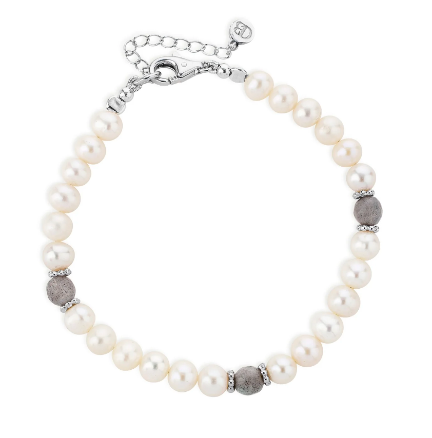 Claudia Bradby Pearl Bracelet With 3 Labradorite Beads