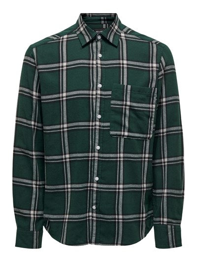 Only & Sons Life Check Shirt In Darkest Spruce