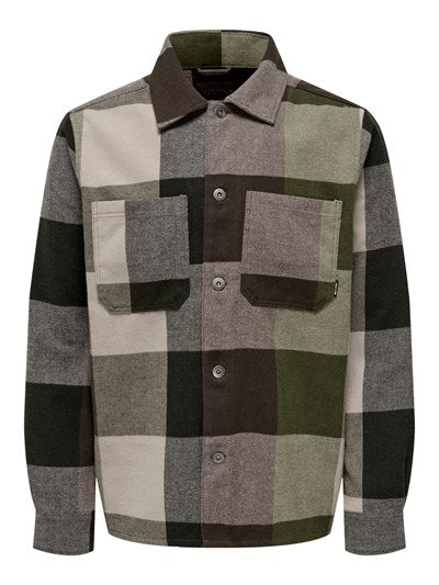 Only & Sons Balo Check Overshirt In Dusty Olive