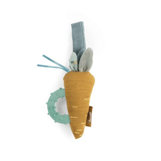 Moulin Roty 7cm Trois Petit Lapin Carrot Teether Rattle Toy