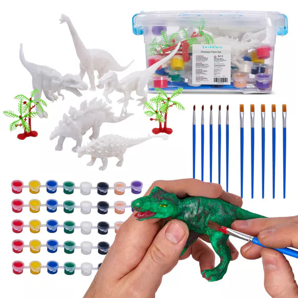 Twiddlers 15 Pcs Paint Your Own Dinosaurs Kit, Includes Figurines, Paints & Brushes, Sturdy & Non-toxic.