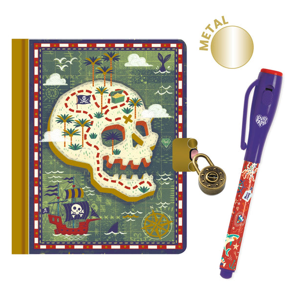 Djeco  Secret Notebook With Invisible Ink Pen & Lamp - Pirate Pete's Secrets