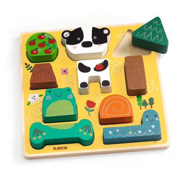 Djeco  Puzz & Match - Happy Wooden Puzzle & Construction Toy