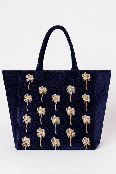 Elizabeth Scarlett Gold Palm Velvet Tote Bag