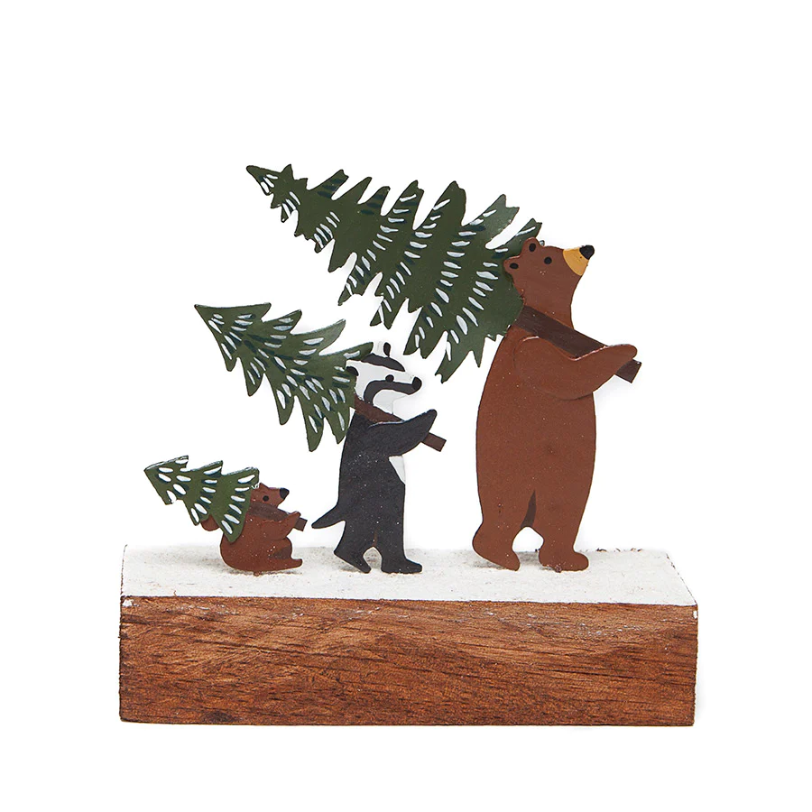 Shoeless Joe Christmas Bears & Badger Wood & Metal Decoration
