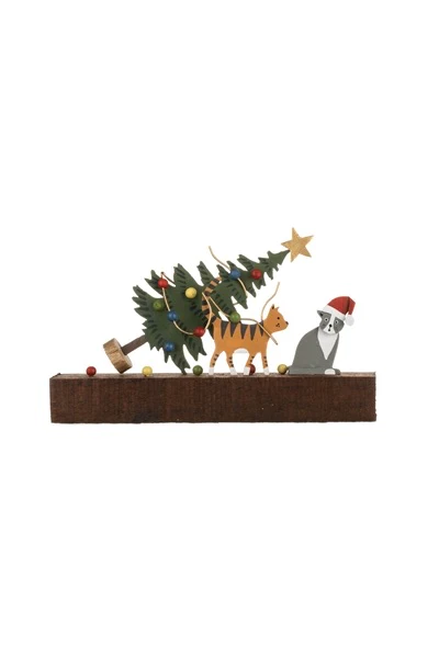 Shoeless Joe Christmas Cat Chaos Wood & Metal Decoration