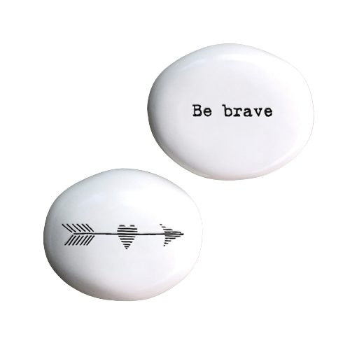 East of India Small White Porcelain Be Brave Pebble