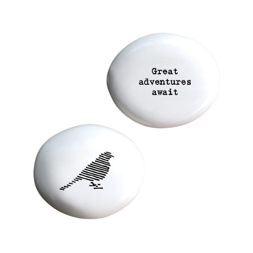 East of India Small White Porcelain Great Adventures Await Pebble