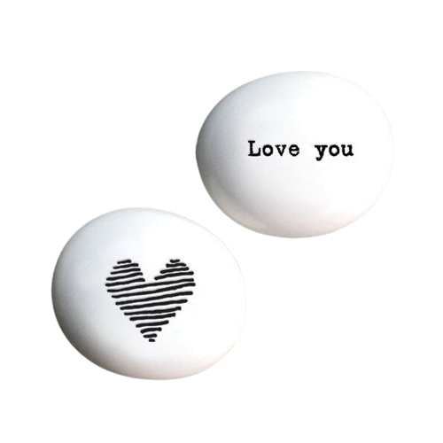 East of India Small White Porcelain Love You Pebble